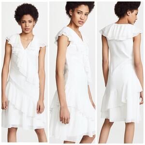 Prabal Gurung Women's Off White Ruffle V-neck Dress‎ Bridal Wedding Size 2 NEW